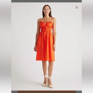 Quince 100% Organic Cotton Keyhole Midi Dress Vermilion Red Elastic Size S NWT